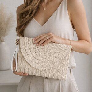 Frienda Straw Shoulder Bag Clutch, Crossbody Bag Beach, Handmade Bag Envelope